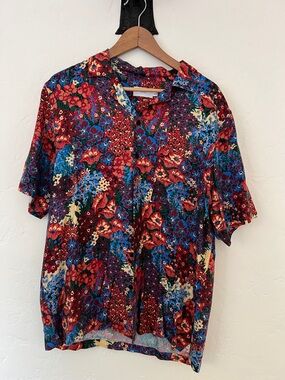 Onia Floral Button-Front Short Sleeve Shirt - Red Multi